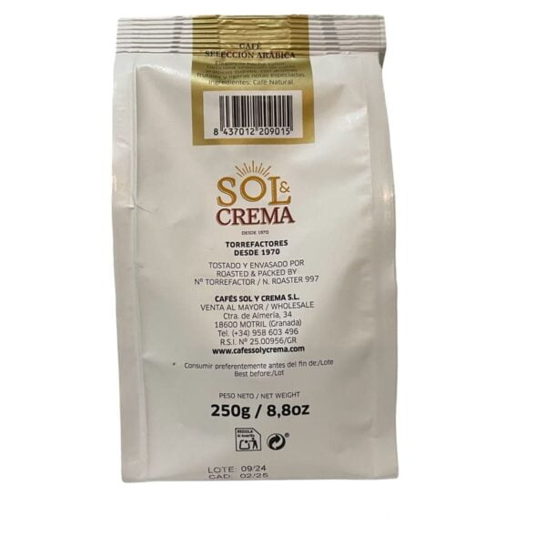 Café Arabica Molido, Sol y Crema, 250 grs - Imagen 3